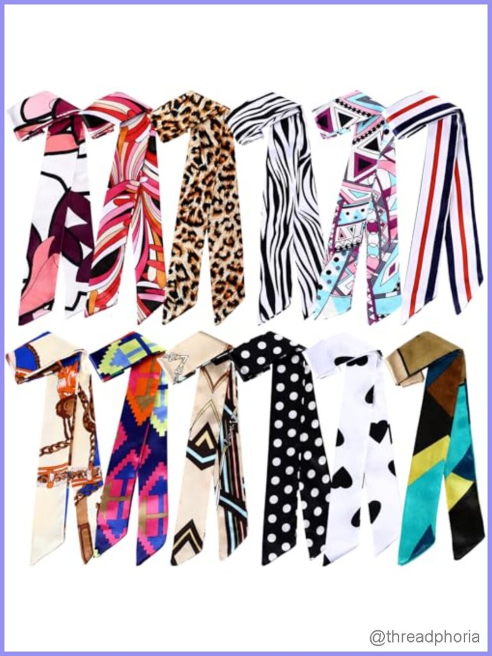 12-Piece Satin Polyester Scarf Set for Hair, Neck, Handbag